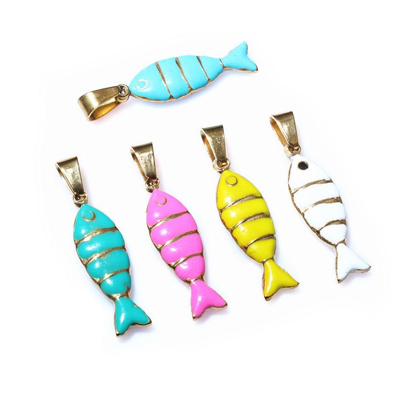 Ciondolo Pesce con Gocce d'Olio Dorate in Acciaio Inossidabile - 7x28mm, 1.6g, Perfetto per Collane e Braccialetti Fai-da-Te Fatti a Mano.