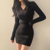 Women Knit Slim Sexy Bodycon Dress V-Neck Long Sleeve Dress Solid Casual Midi Sweater Dress For Women 2026 Autumn Winter