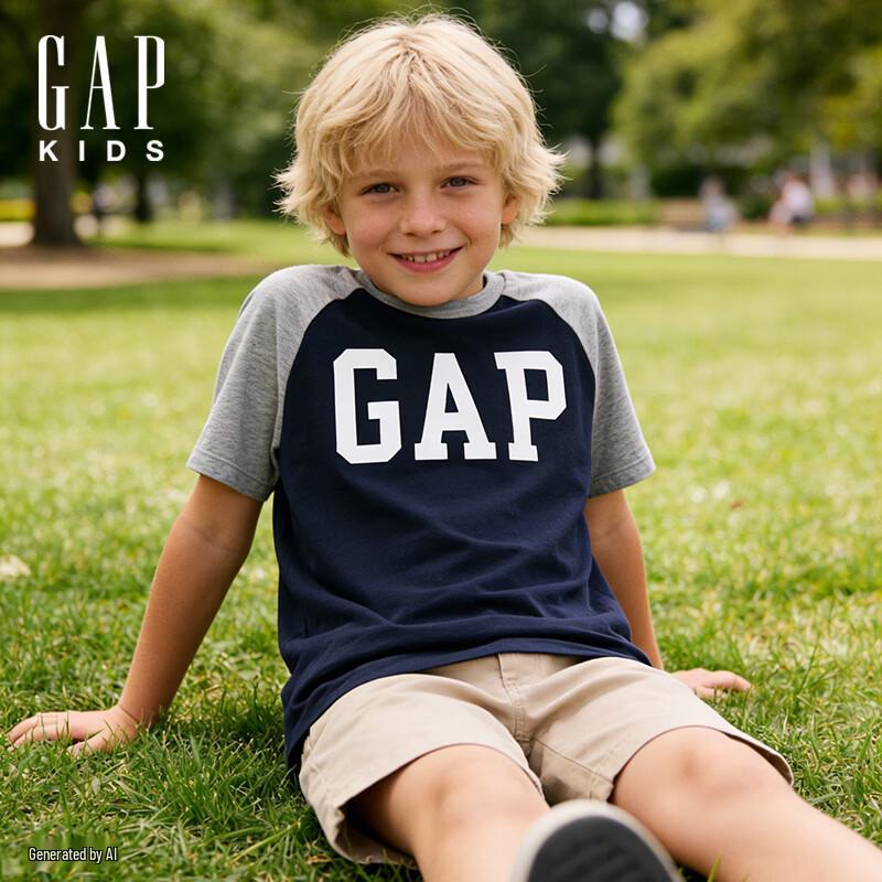 GAP Kids  Unisex 2026 Spring Logo Raglan Short Sleeve T-Shirt 140/68 темно-синий