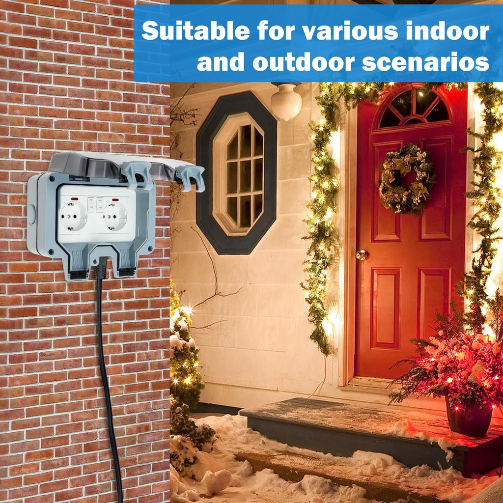 Electrical Wall Socket Kit Versatile Waterproof Outdoor Electrical Wall Surface Socket Set with Hinged Cover for Outside Usage