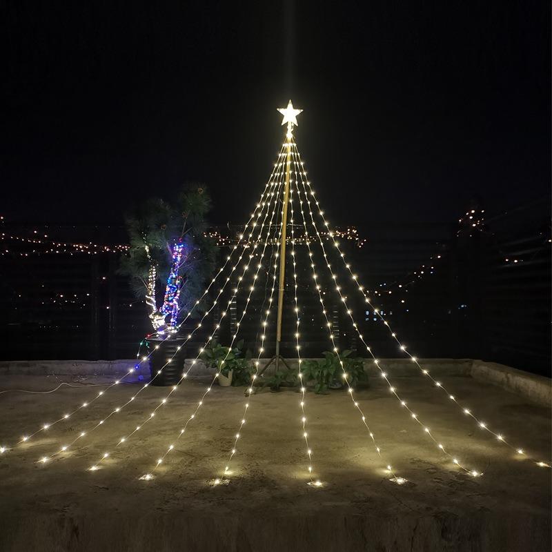 USB Five-pointed Star Lamp String 3.5M Waterfall Lamp Courtyard Outdoor Camping Garden Hanging Tree Lamp USB Christmas Led Lamp New Year Decorations