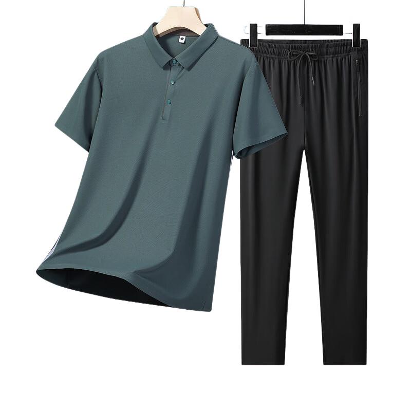 Men's Ice Silk Business Casual Polo & Straight Pants Set