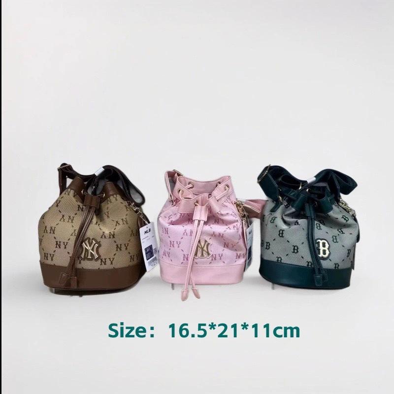Korean Retro Monogram Bucket Bag with Drawstring and Yankees Letter Print