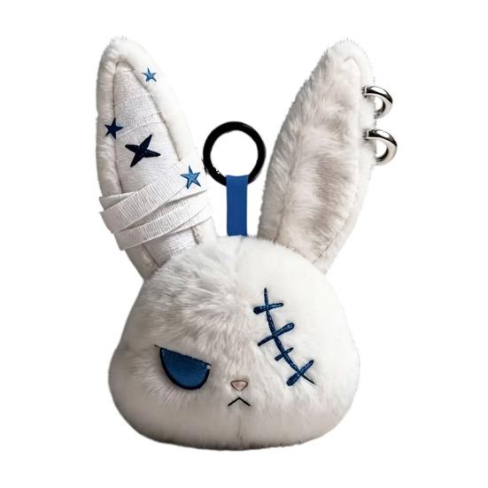Plush Doll with Metal Hanging Loop, Dark Style Rabbit Pendant Plush Toy, Funny Expression Plush Doll, Stress Relief Collectible Toy