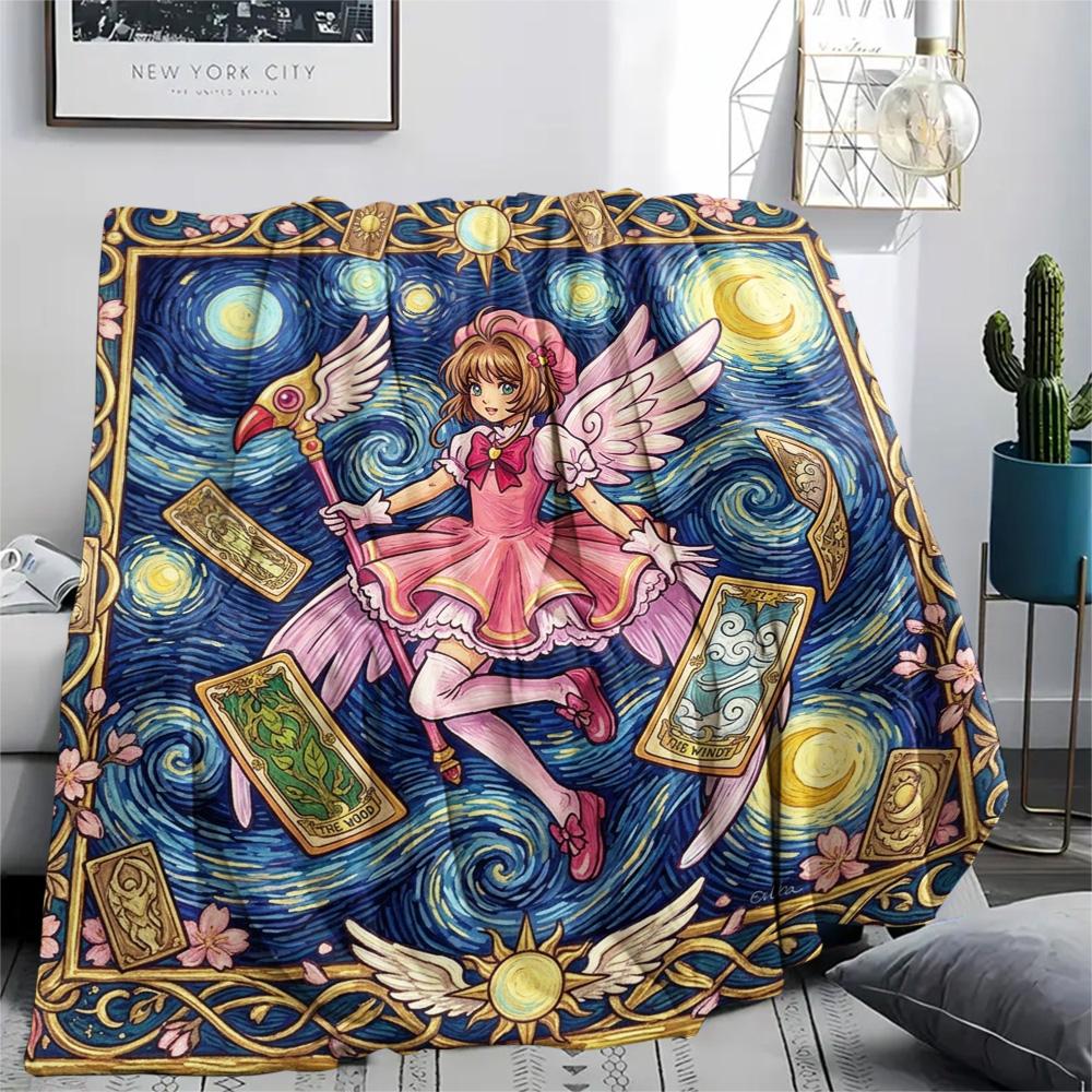 Coperta in Flanella con Stampa Cardcaptor Sakura, Coperta Calda Ultra Morbida di Alta Qualità per Tutte le Stagioni, Coperta Accogliente per Arredamento Casa, Regalo di Natale Perfetto