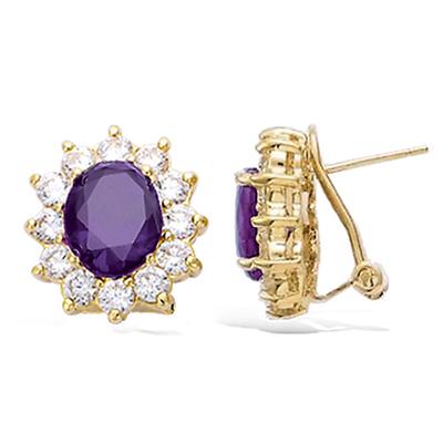 [R3762] - Επιχρυσωμένα σκουλαρίκια 'Victorina' λευκό χρυσό αμέθυστο - 16x14 mm