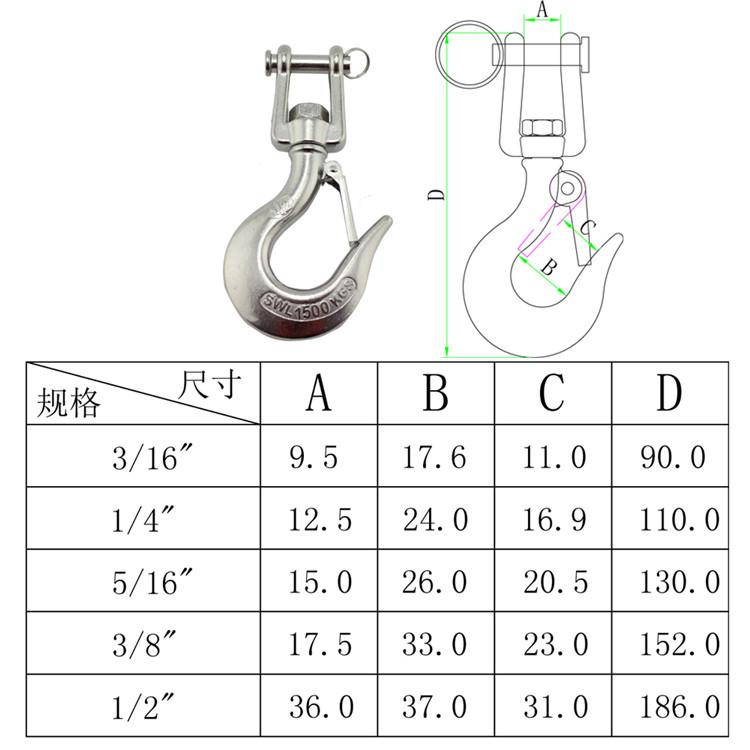 Acero Inoxidable 304 Plateado Tipo Americano Grillete de Gatillo Giratorio con Ojo Gancho de Cierre Rápido para Elevación con Capacidad de Carga de 150/ 350/650KG