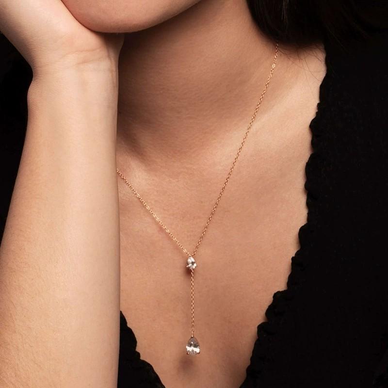 925 Sterling Silver Tassel Zircon Pendant Necklace for Women Simple Daily Wear Stackable Silver Necklace Party Gift