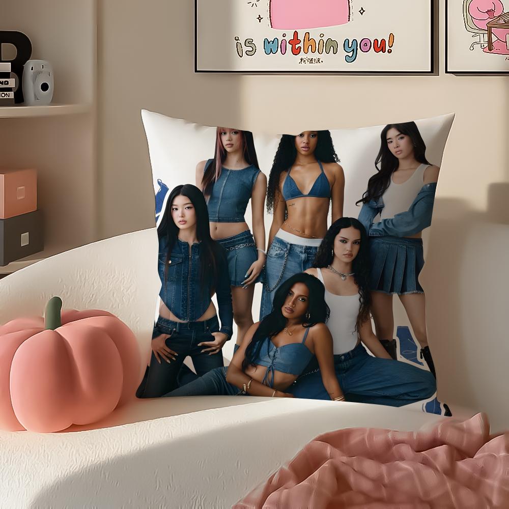 Pop Girl Group KKATSEYE Cushion Cover Pillowcase Short Plush Invisible zipper Room Sofa Cushion Cover