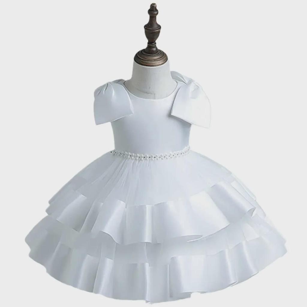 Rochie de petrecere pufoasă din plasă cu fundă mare pentru fete