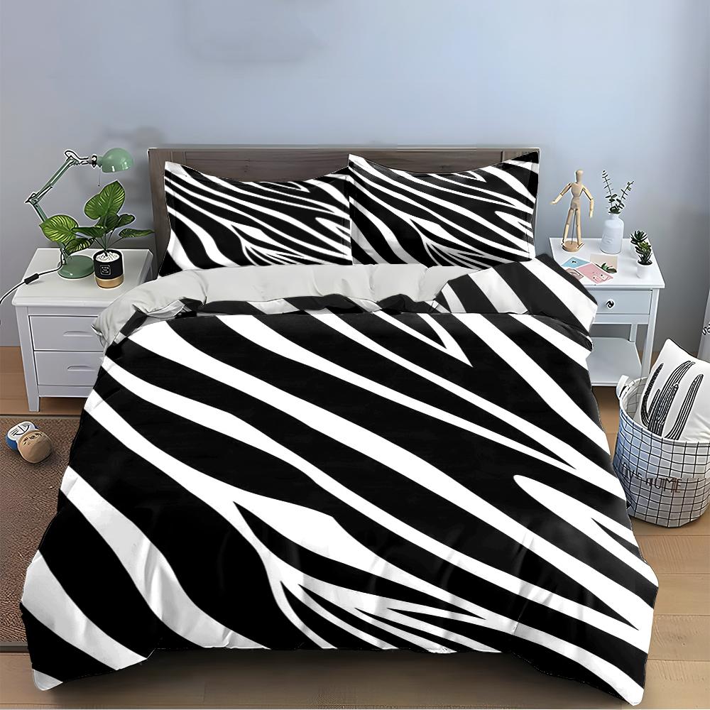 Zebra Stripe Black and White Bedding Set Bedding set (1 duvet cover, 2 pillowcases, duvet not included)