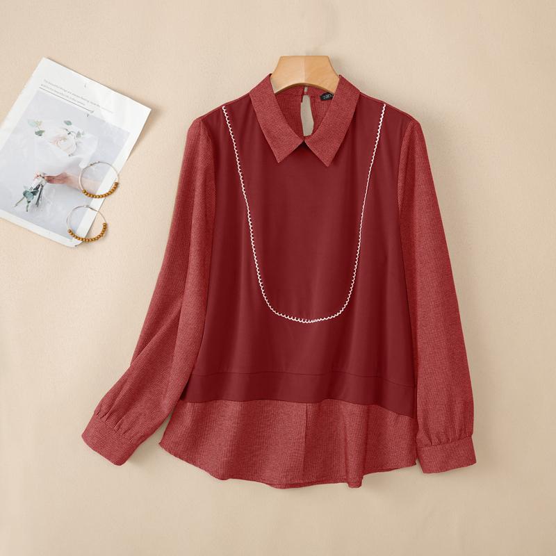 

ZANZEA Жіноча повсякденна блуза в клітку з відкладним коміром і довгим рукавом 2XL червоний