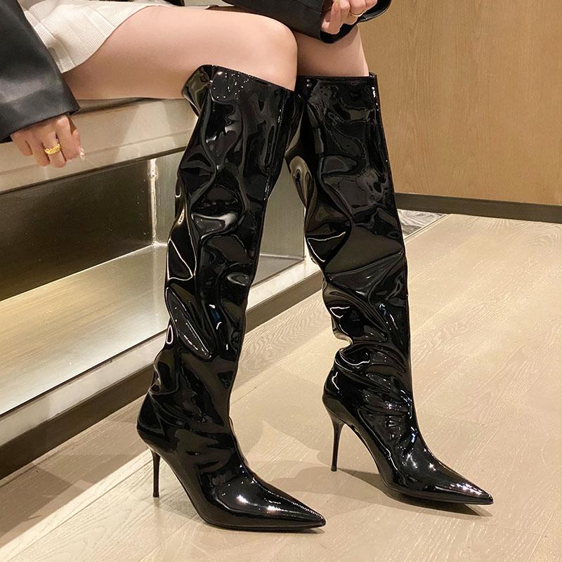 Fashion Fashion Pointed Toe Women Knee High Long Boots Shoes Party Ladies Modern Boots Heels Shoes Female Slip On Footwear Pumps new
