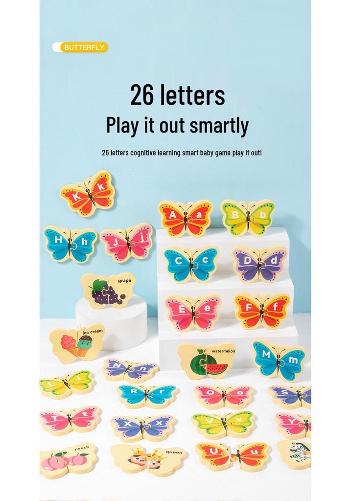 3D Butterfly Letter Matching Puzzle: Wooden Uppercase & Lowercase Recognition Toy for Children's Early Education