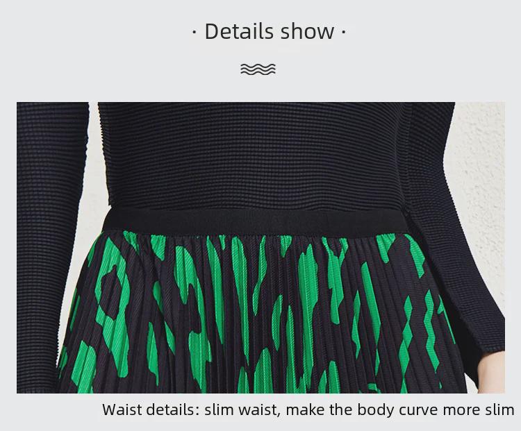 Women's Leopard Print Pleated Two-Piece Set: Long-Sleeve Stretch Top and Skirt.