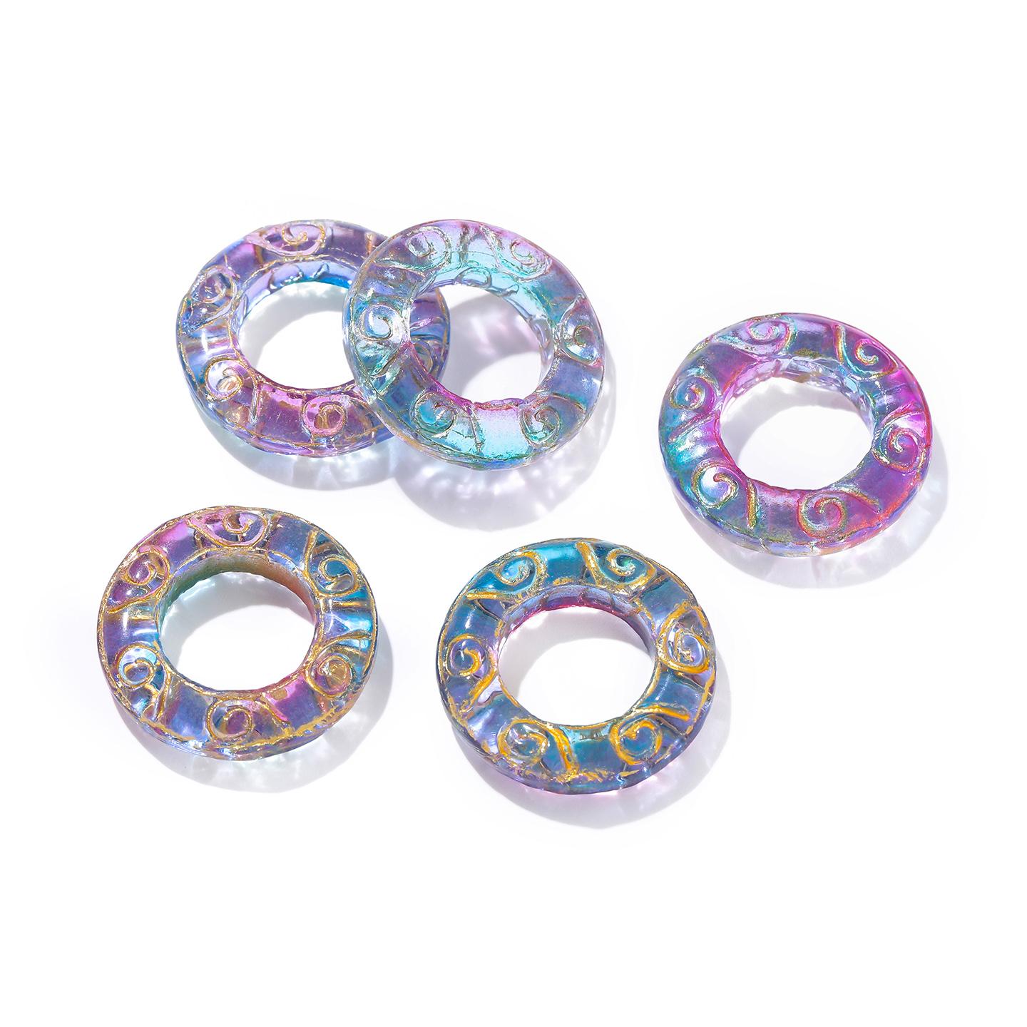 

2pcs/lot Lampwork Beads Round Ring 14mm Big Hole Hollow Out Spacer Beads For DIY Jewelry Making Earrings Pendant Accessories