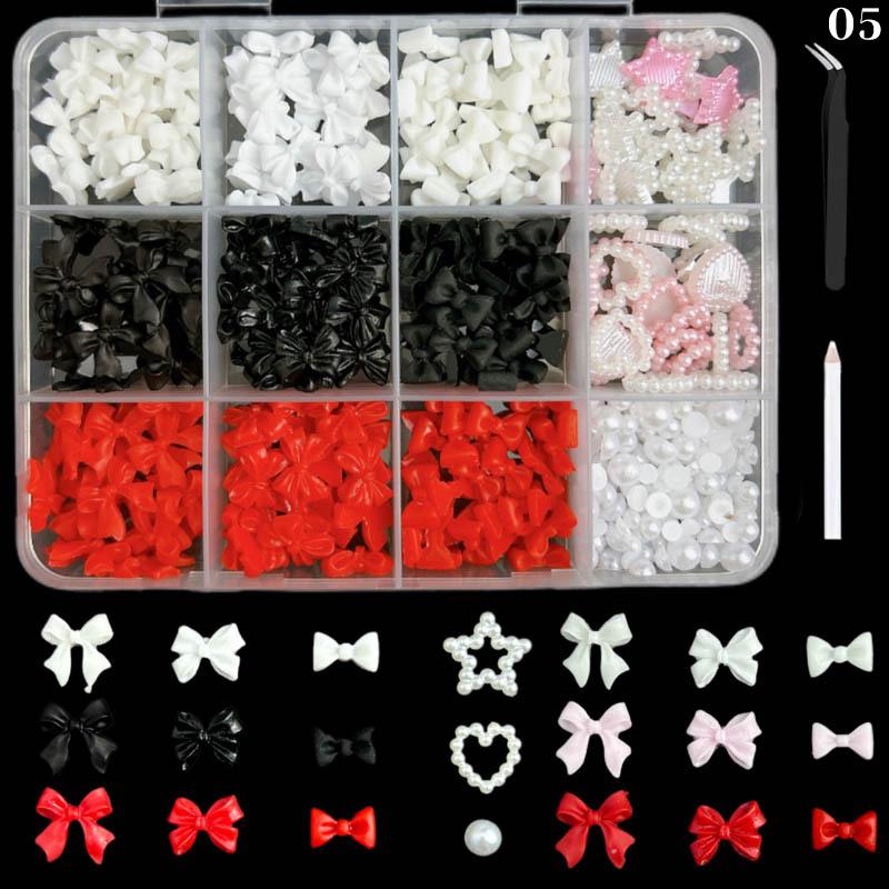 12Grids/Box Mixed Resin Bowknot Nail Art Decorations 3D Charms Kawaii Colorful Bow  Diy Manicure Tools Parts