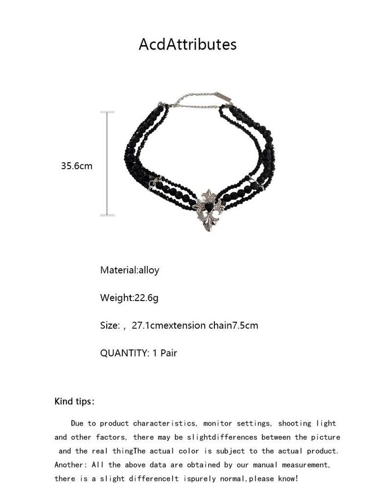 Warstwowy naszyjnik z koralikami z kryształowym krzyżykiem: Europejski i Amerykański Wisiorek w Ciemnym Stylu z Łańcuszkiem na Obojczyk