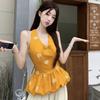 Design sense printed sling vest women's summer new waist sweet spice girl sleeveless thin bud neck top
