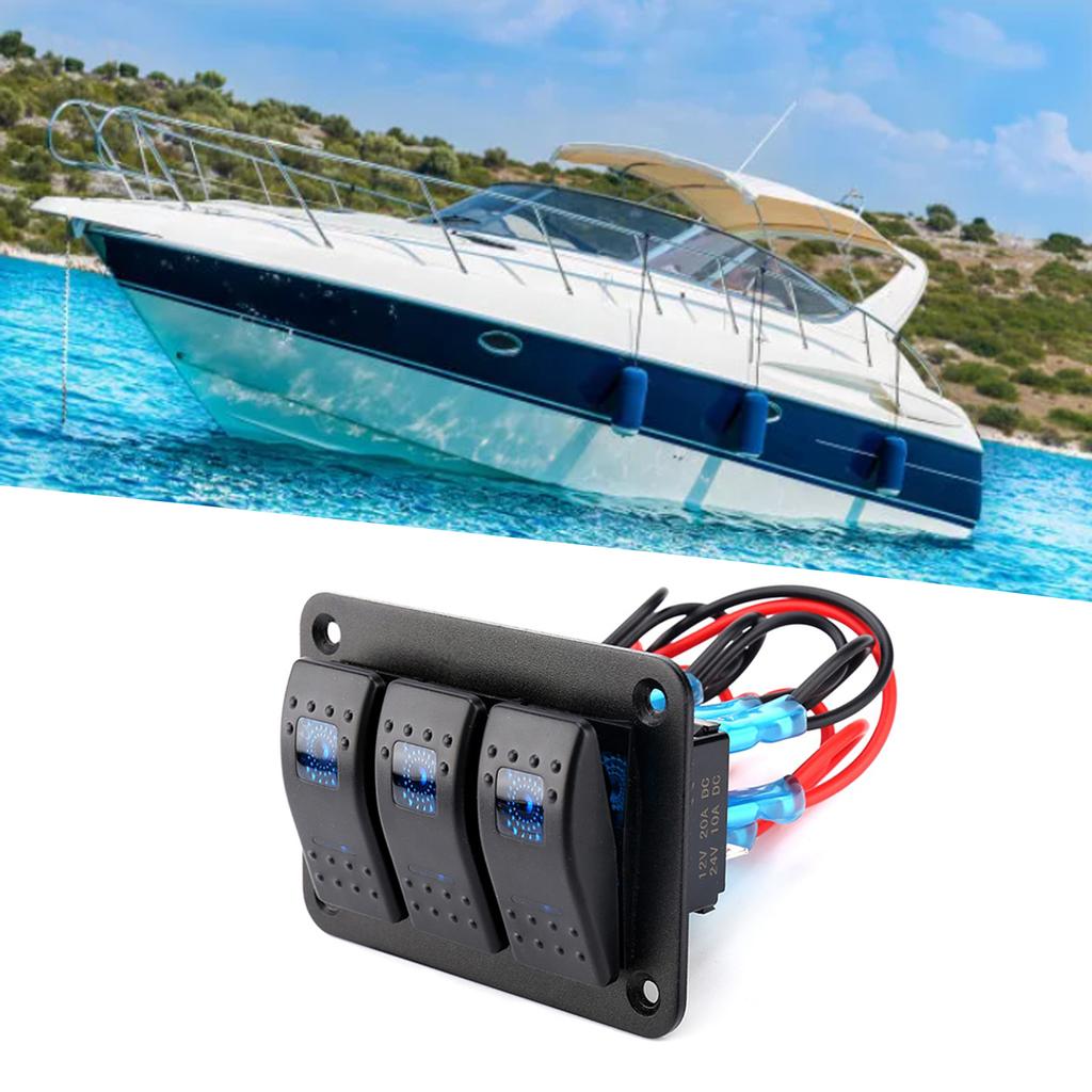 3 Gang 12-24V Toggle Rocker Switch Panel with LED Light for RV Car Marine Boat