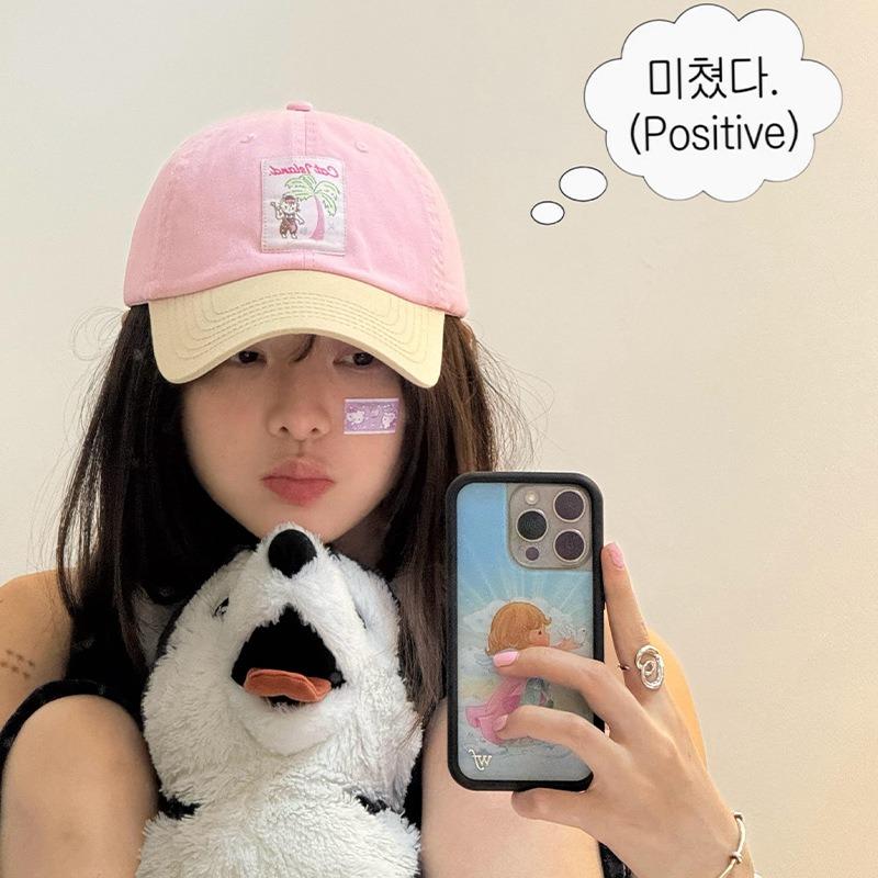 New cute embroidered pink cap women's spring and summer versatile face small sunshade sunscreen baseball hat tide