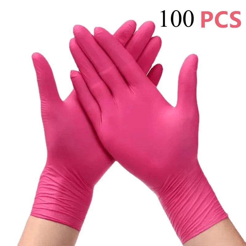 Pink Nitrile Disposable Gloves 20/50PCS Powder & Latex Free Gloves for Kitchen Cooking Household Beauty Petcare Hair Dye Gloves