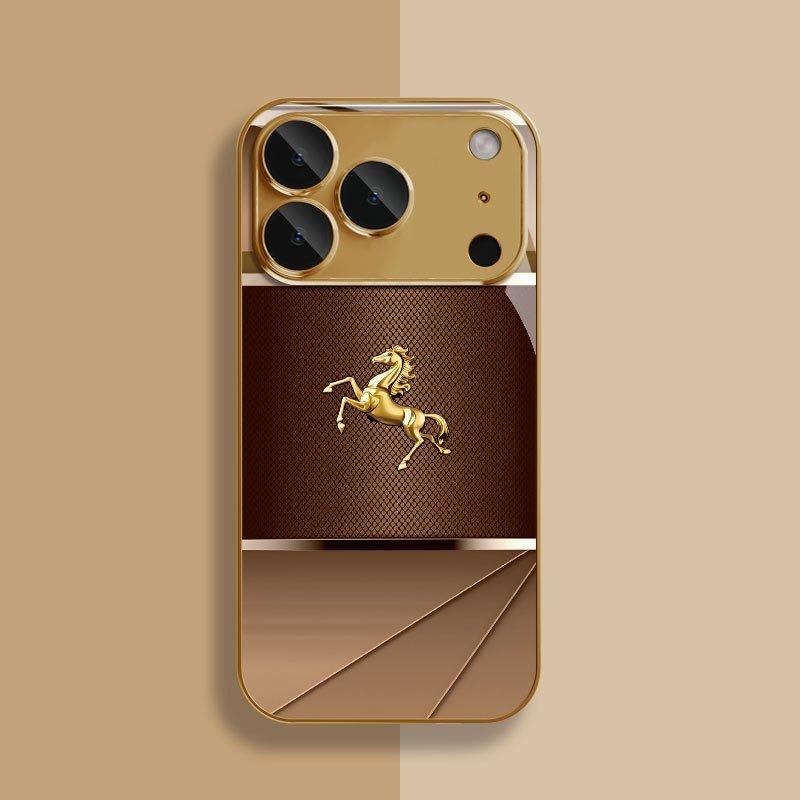 Cool Zlatý Vzor Koně Kovová Barva Skleněné Pouzdro na Telefon Pro iPhone 17 16 15 14 13 12 11 Pro Max 14 Plus 17Air 16E Kryt