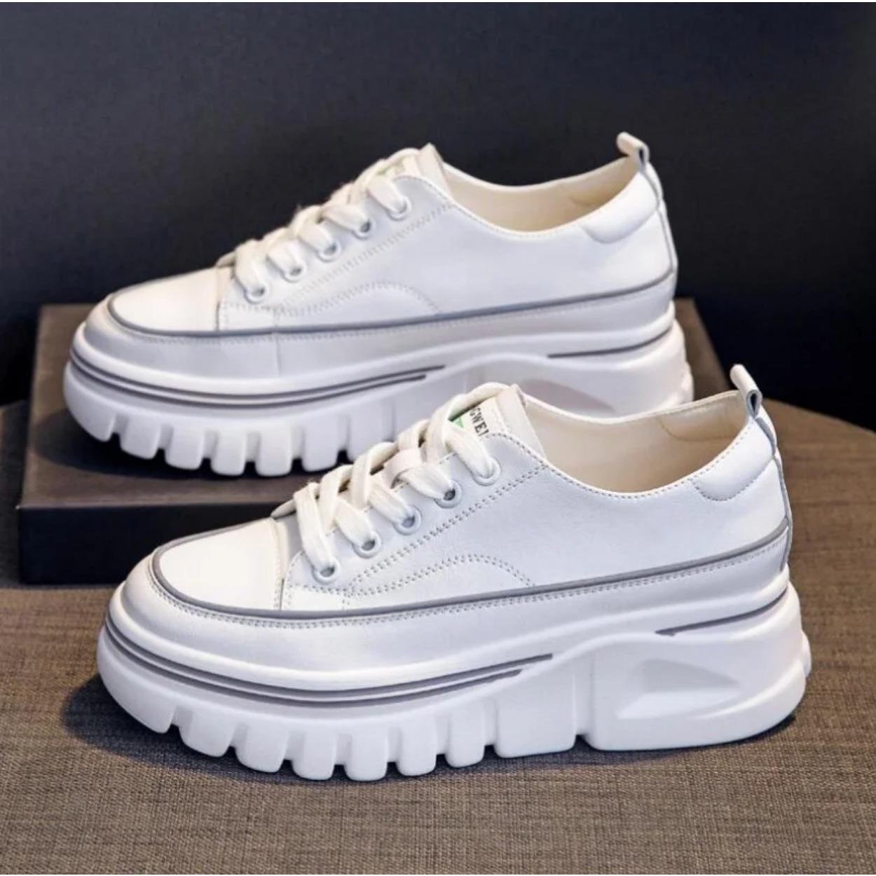 

Кроссовки женские на высокой платформе из натуральной кожи для молодежи, 6,5 см, высокие туфли для девушек, женские весенние туфли на толстой подошве 39 белый