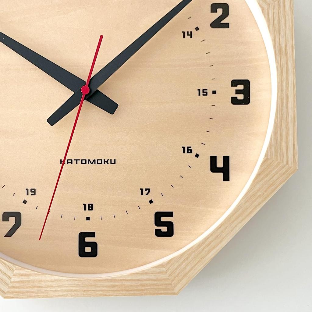 KATOMOKU Muku Clock 8 Octagonal Natural km-81NARCS8 Wall Clock with Continuous Second Hand, 30.0cm Diameter (SKP Radio-Controlled Clock)