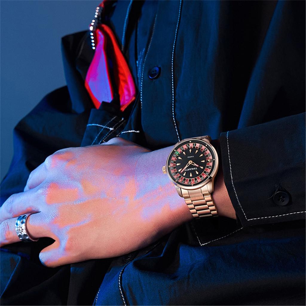 Orologio da uomo Nuovo Design Roulette Europea Gioco di Carte Moda Movimento al Quarzo Orologio da Polso in Acciaio Inossidabile