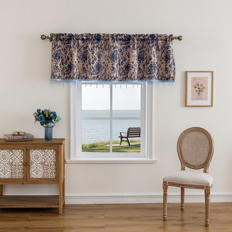 Embroidered Floral Sheer Curtain Panel Kitchen Window Farmhouse Style Short Valance In Black Gray Brown Red Navy