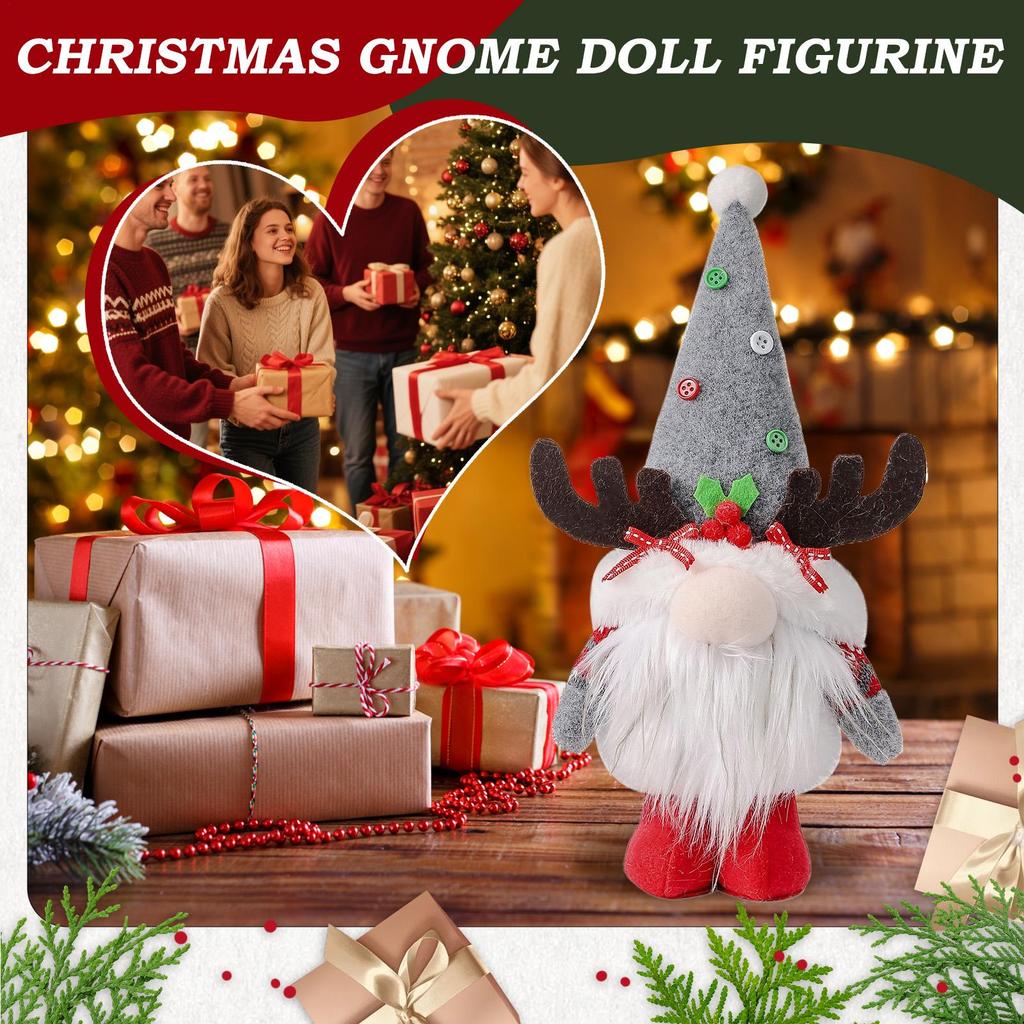 2025 Christmas Faceless Old Man with Deer Antlers Holiday Christmas Rudolph Doll Figurine Window Ornament for Bedroom Table