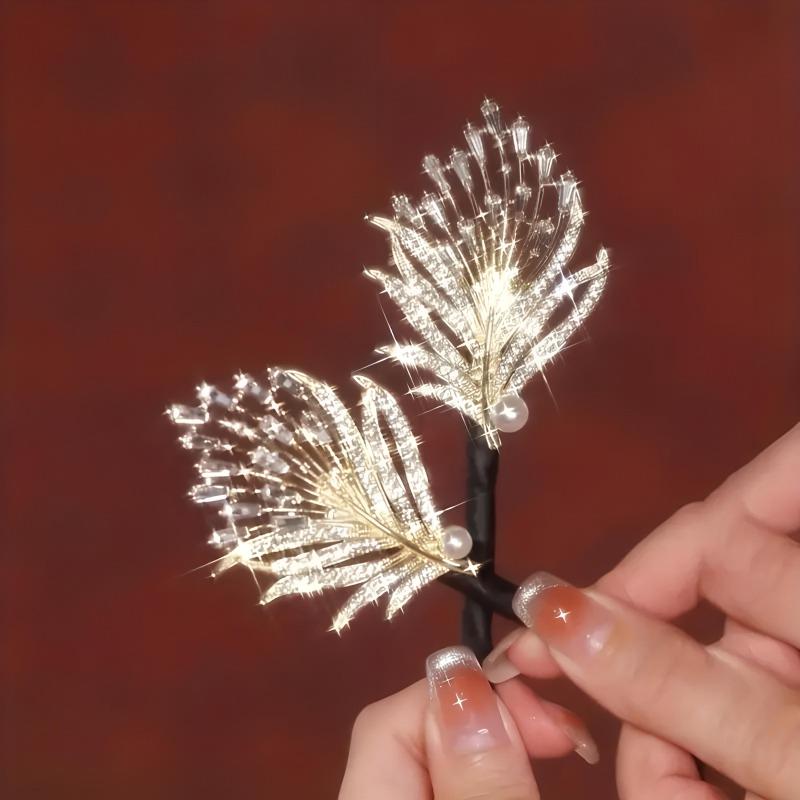 1PC Rhinestone Feather Design Hair Clip Elegant Hair Curler Deft Bun Maker Long Thick Hair Accessories For Women