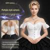French One-Shoulder Ruffled White Jacquard Corset Gown Top