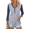 Women's Casual Fashion Sexy Comfortable V-neck Button Stitching Color Three-quarter Sleeve Top
