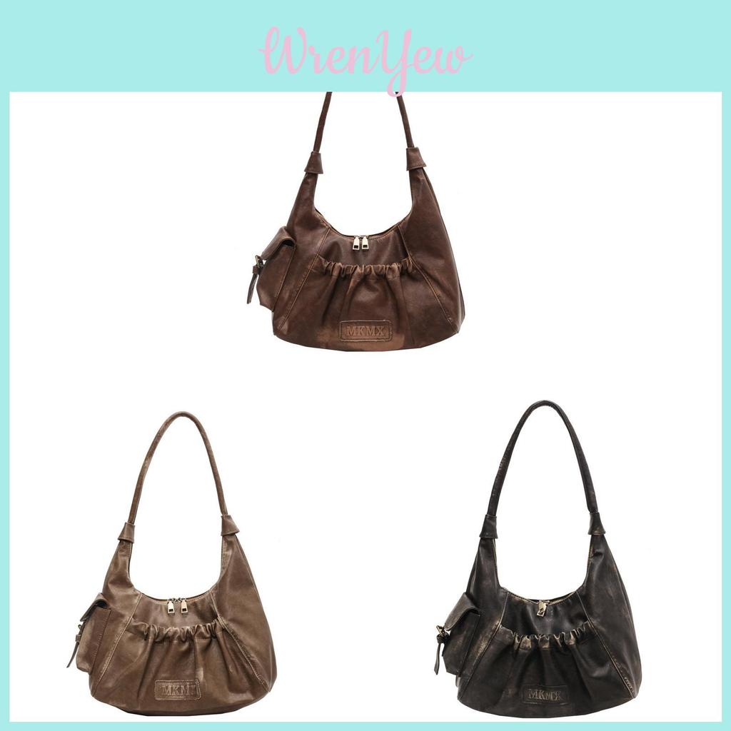 Retro Chic Pu Folded Shoulder Bag For Daily Use With Zipper Pocket