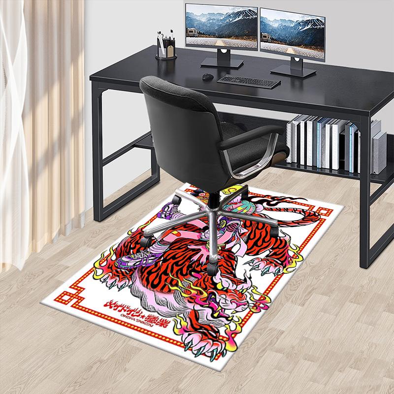 

1pc Anime Cartoon Design Tiger Print Chair Mat - Chuka Tabetai Office Desk Rug, Non-Slip Carpet for Home Decor, Suitable for All Seasons.U022 60cm by 90cm