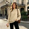 Women's Color Neck Sweatshirt Loose Fit Casual Pullover Top