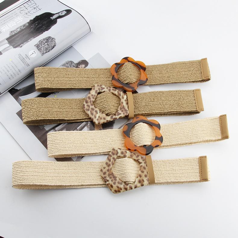 Cotton And Linen Wind Pp Grass Woven Belt Female Flower Leopard Print Buckle Dress Long Shirt Decorative Belt