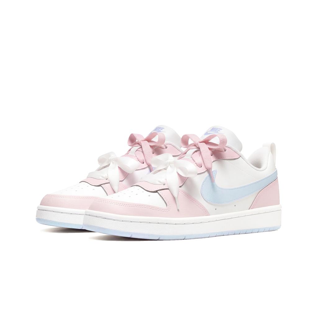 Nike Court Borough Shopping Bag Slip Resistant Abrasion Resistant Low top Skateboard Shoes Women's Pink Blue White DV5456-103(Team2364-S-BOX)