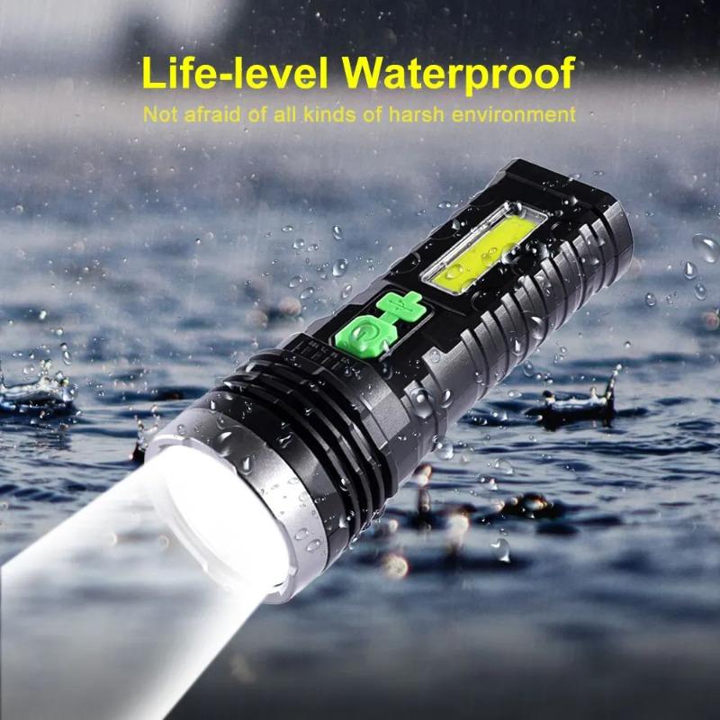 Solar USB Rechargeable LED Flashlight COB Side Light 4 Gears Strong Light 1200mah  Power Display Waterproof Outdoor Lantern