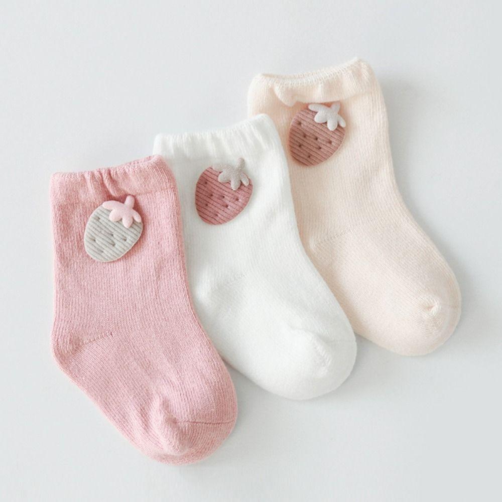 3Pairs Rabbit Toddle Short Tube Socks Strawberry Newborn Cartoon Socks Baby Cotton Socks  Autumn