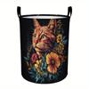 Foldable Laundry Basket with Handle Cat Flower Pattern Black High Quality Oxford Cloth Large Capacity Clothes and Toys Storage