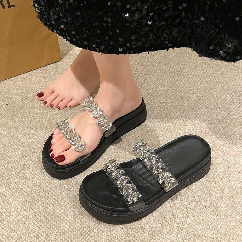 Rhinestone Transparent Belt, One-word Cool Slippers, Fairy Shoes, Wear the New Summer of 2025, Cool Slippers for Stepping On Shit