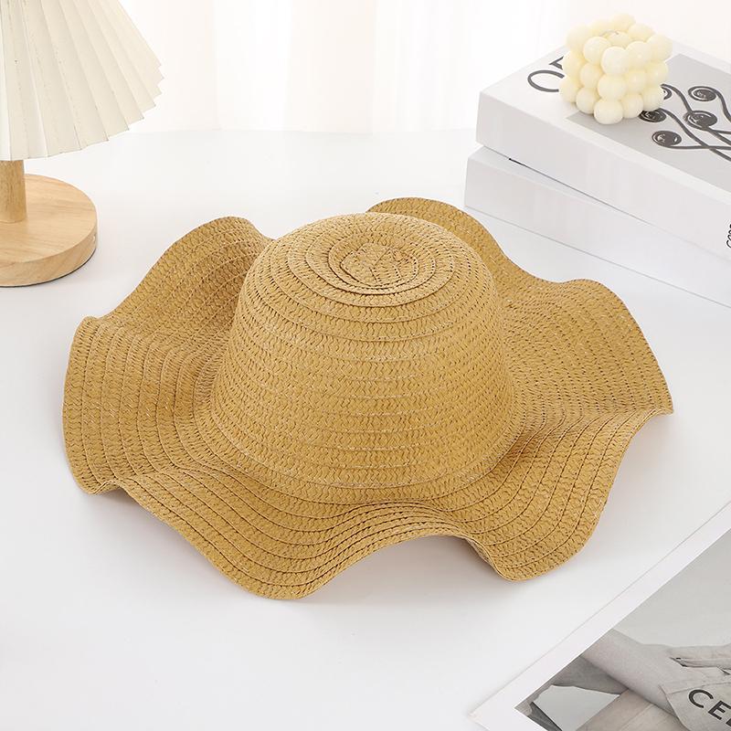 Summer Beach Wavy Edge Wide Brim Straw Hat For Seaside Vacation Women Outdoor Sun Cap