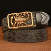 SupSindy Men Genuine Leather Belt Luxury Scorpion Metal Automatic Buckle Cowhide Belts for Men Jeans Waistband Male Strap Black