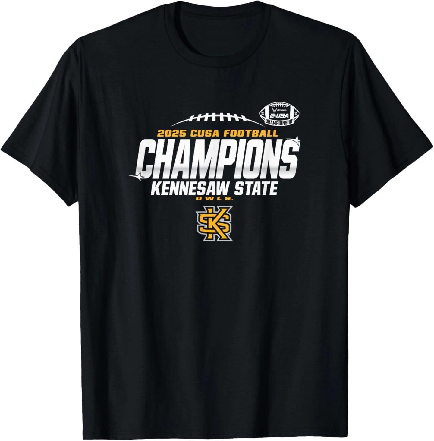 Kennesaw State Owls C-USA Champs 2025 Football Locker Room 100% Cotton T-shirt Mens Tees Top 3XL