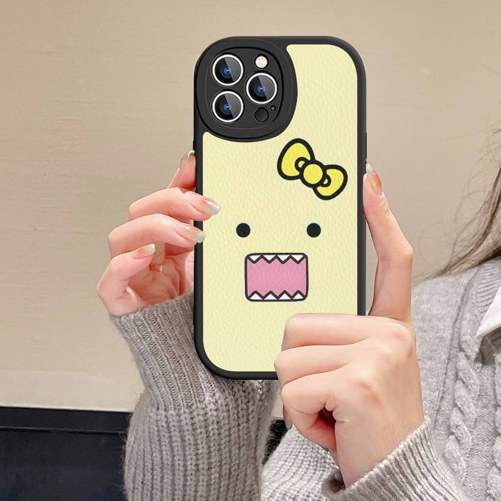 Cute Domo-Kun Phone Case For IPhone 16 15 14 13 12 11 Pro Max Plus Leather Shockproof Cover