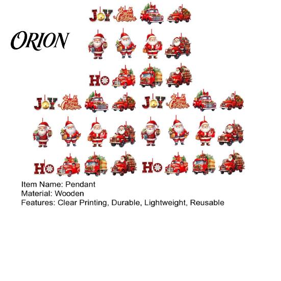 Festive Home Accents 12/24/36Pcs Christmas Wooden Ornaments, Santa Claus Red Truck Hanging Decorations with Rope, Reusable Seasonal Decor Xmas