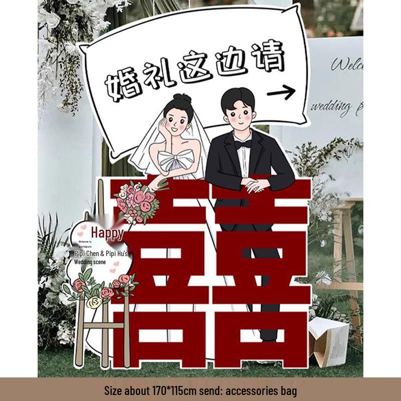 Welcome Sign Wedding Standee: Hand-Painted Cartoon Figure Poster Board for Event Decoration
